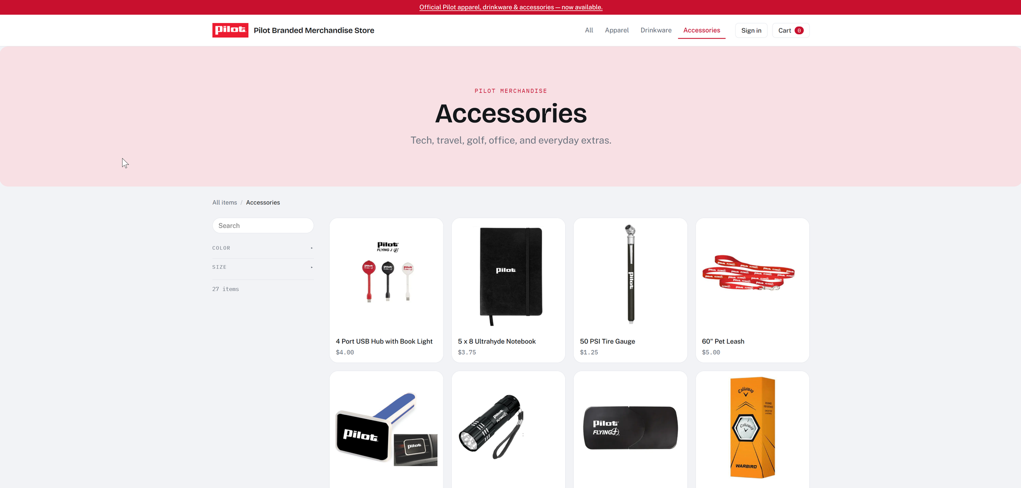 Category page with search, color and size filters