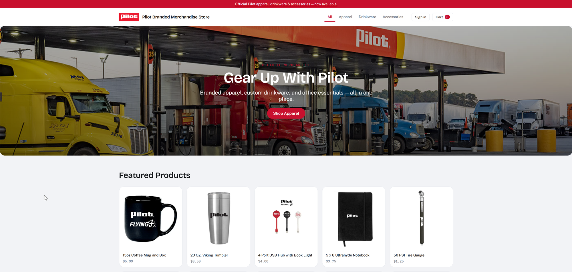 Store home page with hero, featured products and an FAQ