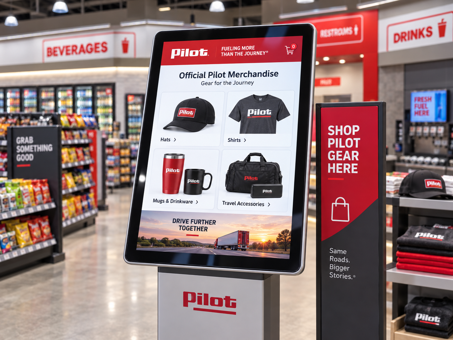 A kiosk on the travel center floor